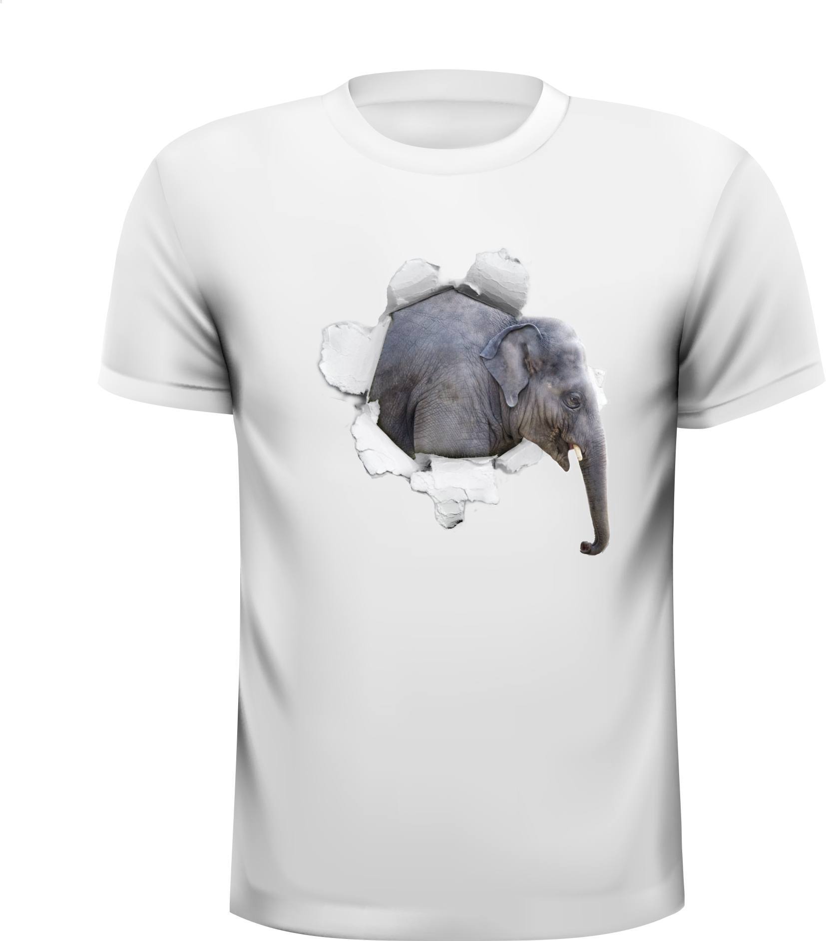 olifant kruipend uit t-shirt gek grappig