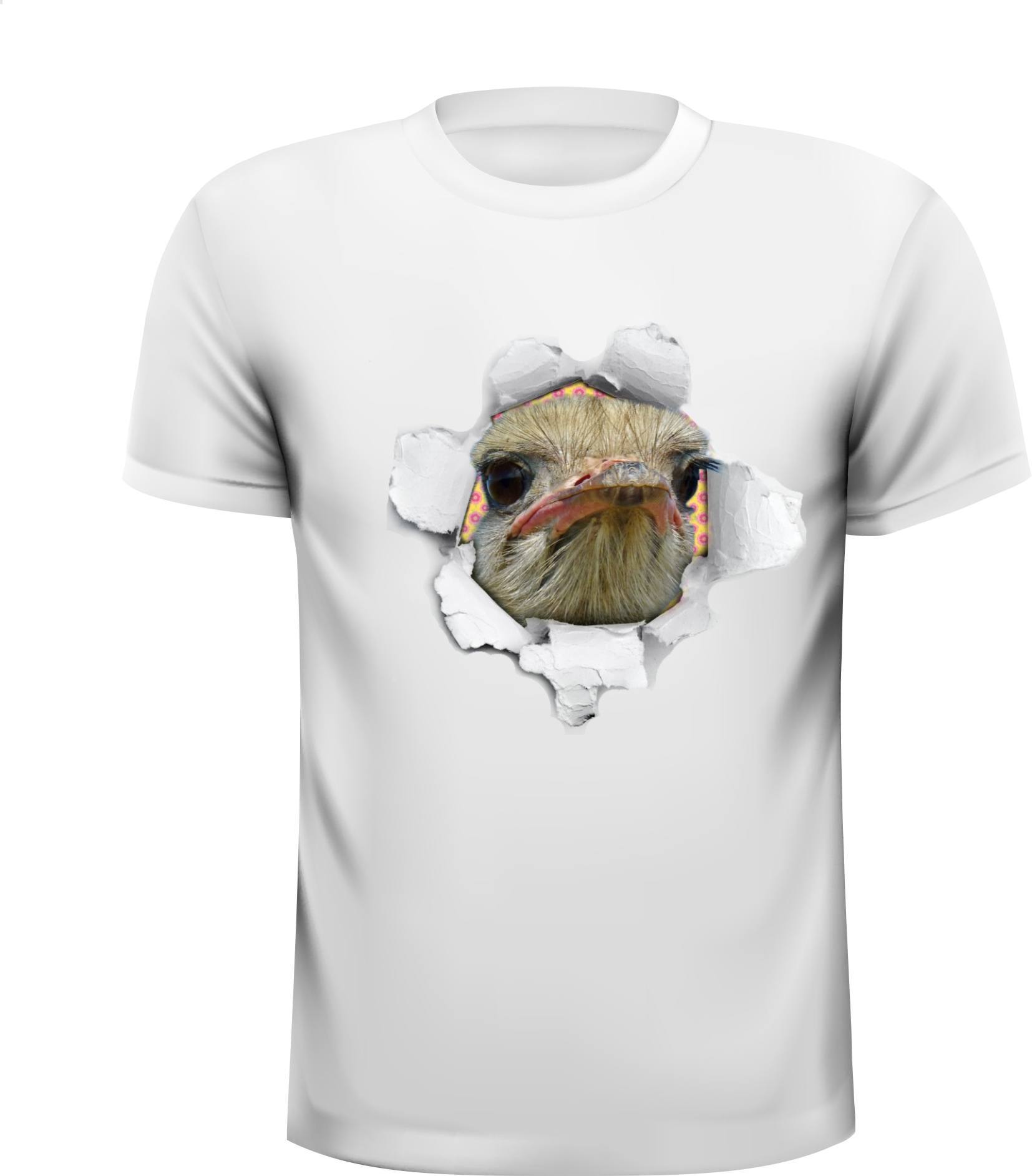 struisvogel kruipend uit t-shirt