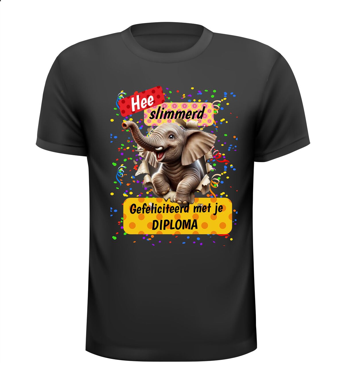 T-shirt hee slimmerd gefeliciteerd met je diploma olifant geslaagd