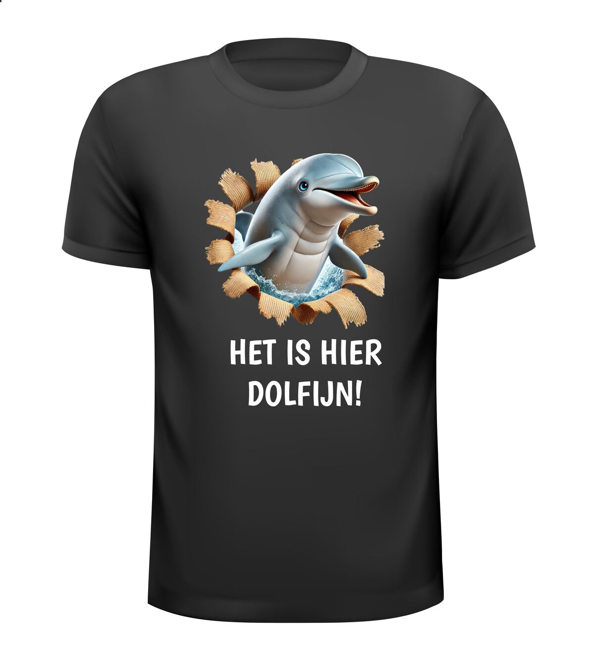 T-shirt het is hier dolfijn luxe uitvoering full color