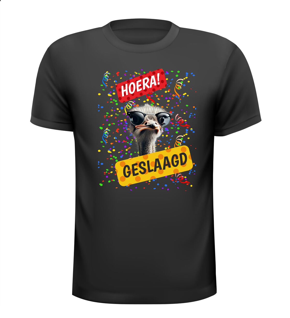 T-shirt hoera geslaagd vrolijk grappig struisvogel diploma cadeau