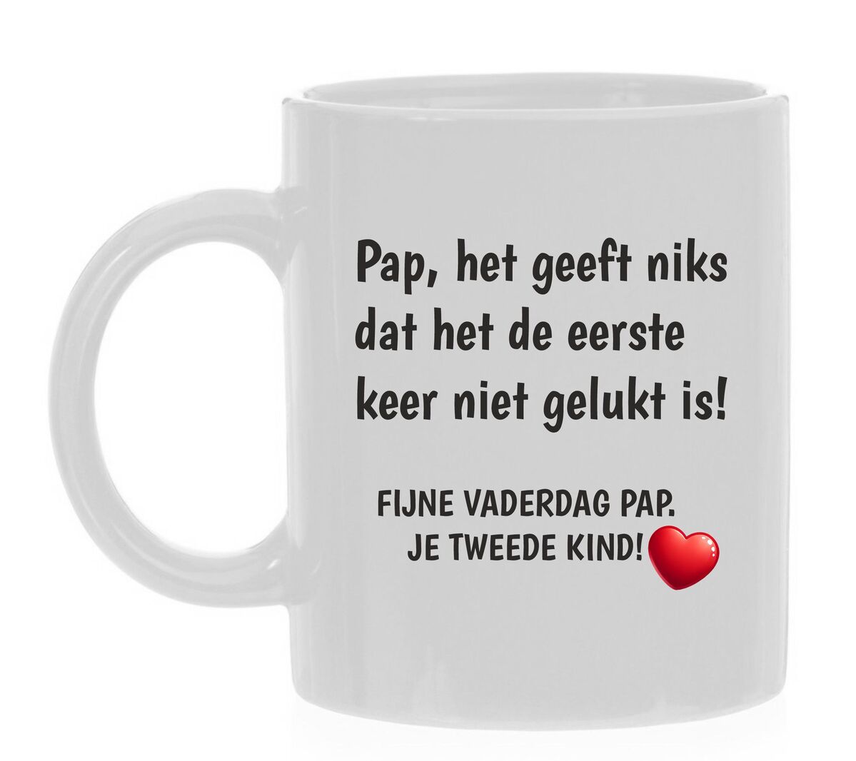 Fijne Vaderdag koffiemok tweede kind grappig gek lollig