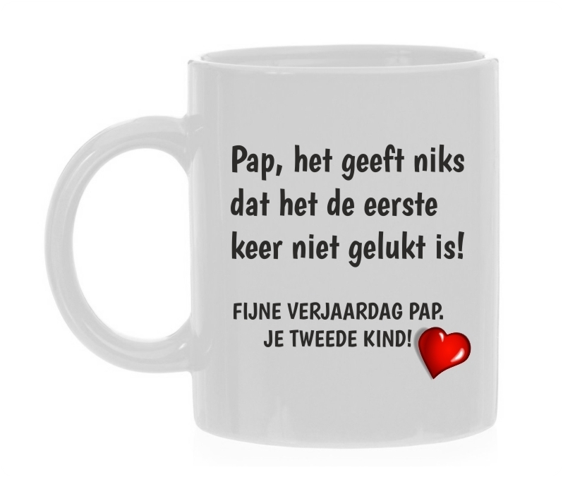 Koffiemok verjaardag vader grappig hilarisch tweede kind