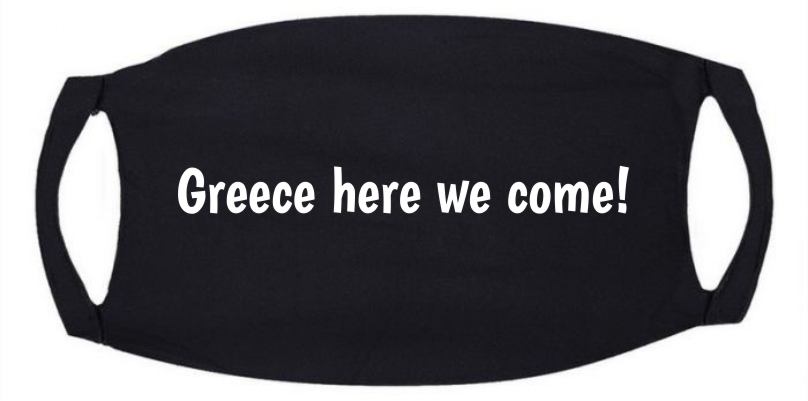 Mondkapje Greece here we come vliegvakantie Griekenland niet medisch