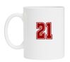 Cijfer 21 op een witte mok