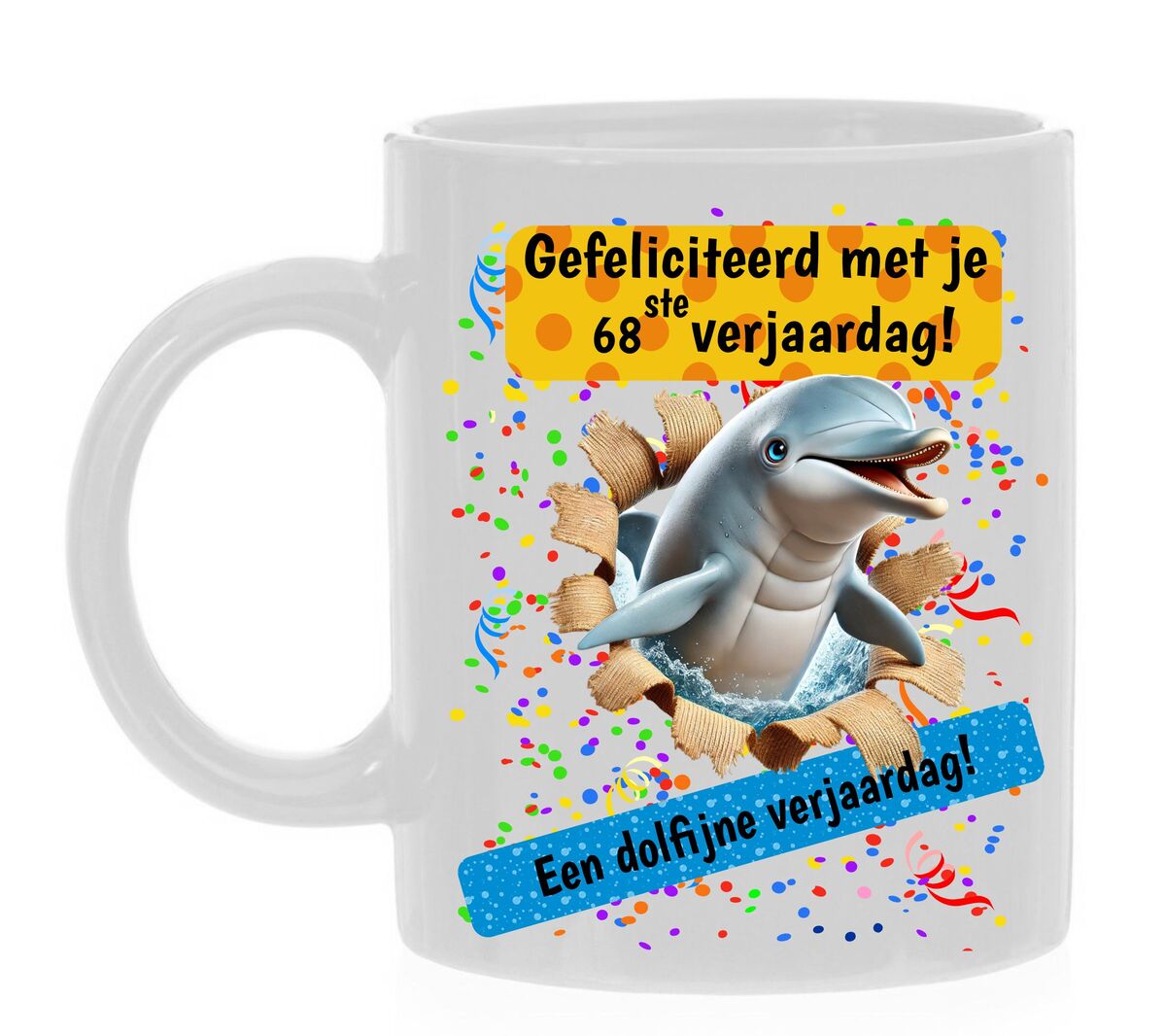 Koffiebeker 68ste verjaardag origineel vrolijk dolfijne verjaardag