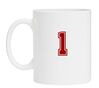 koffiemok met getal 1 in het robijnrood