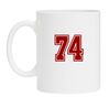 Koffiemok wit met het cijfer 74 erop geprint