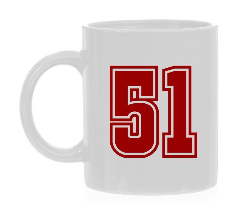 Koffiemok wit met het getal 51 als opdruk