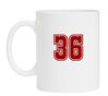 Mok wit getal 36 opdruk robijnrood