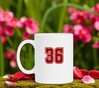 foto 3 Mok wit getal 36 opdruk robijnrood