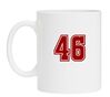 Mok wit met getal 46 robijnrood