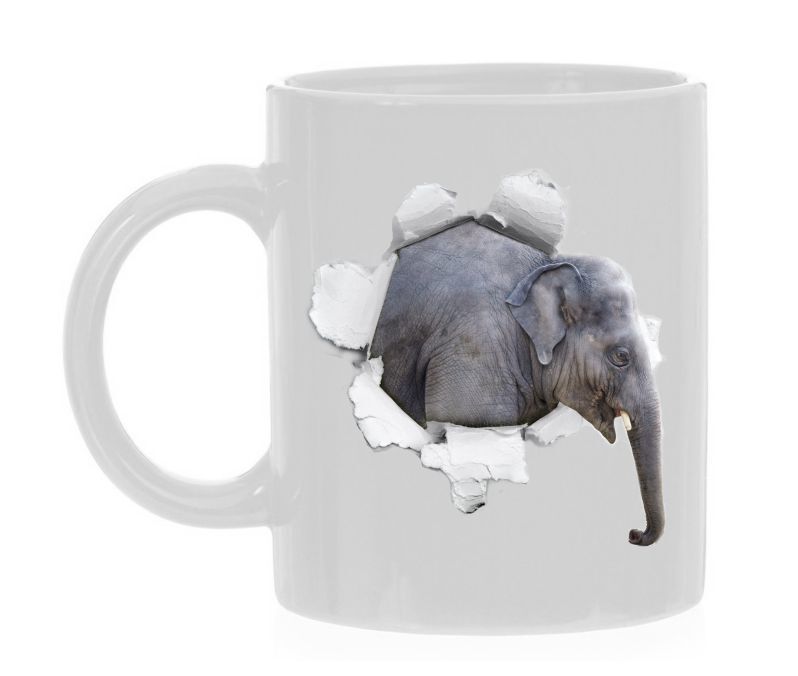 olifant kruipend uit mok koffiemok koffiebeker
