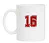 Witte mok met het getal 16 als opdruk