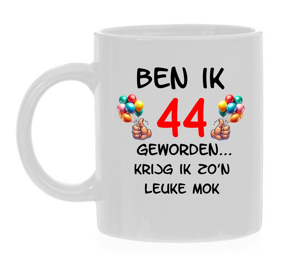 Beker bedrukt met leuke tekst en mooie opdruk 44 jaar 