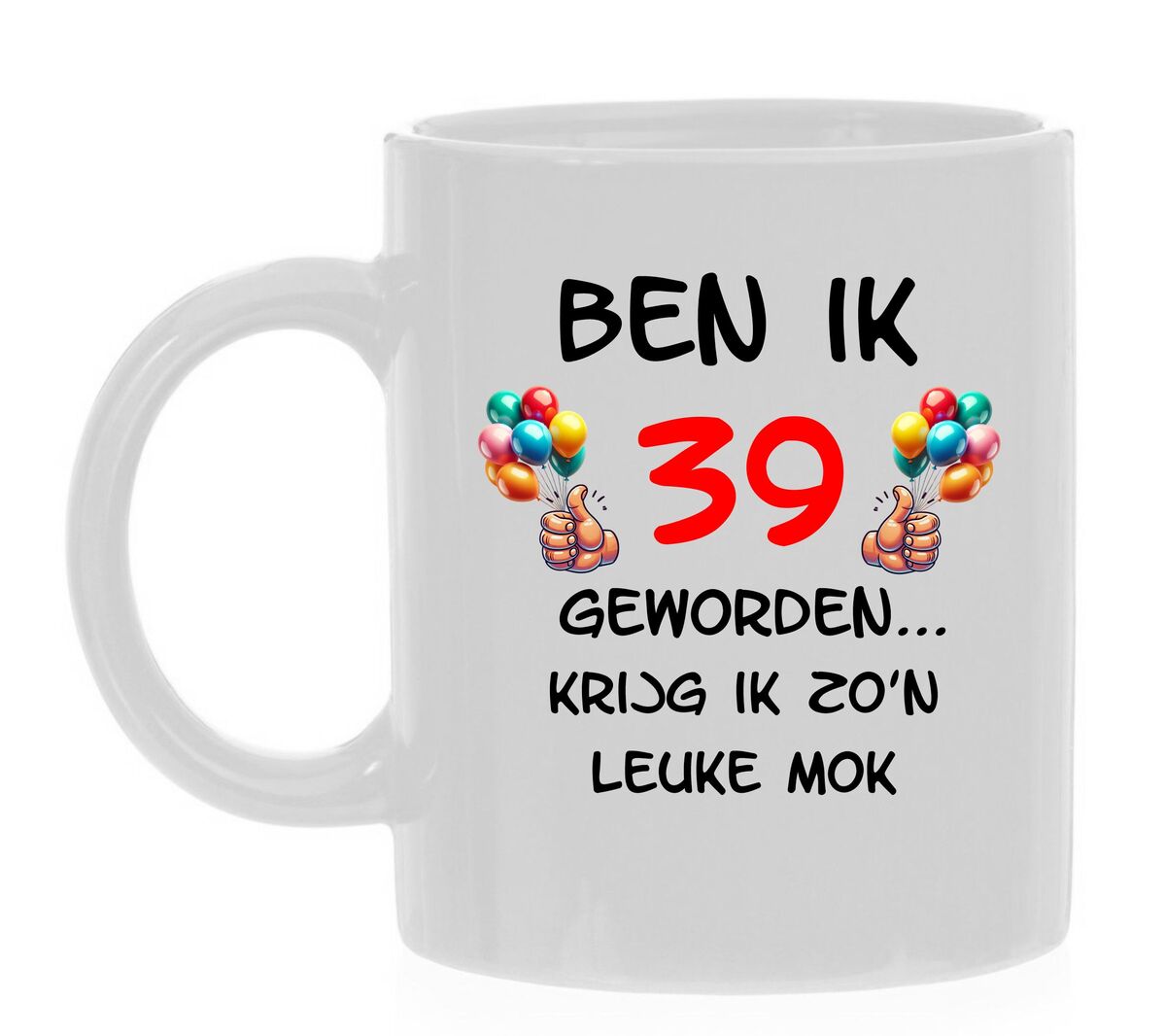 Beker voor een jarige van 39 jaar kleurrijke print en orginele tekst