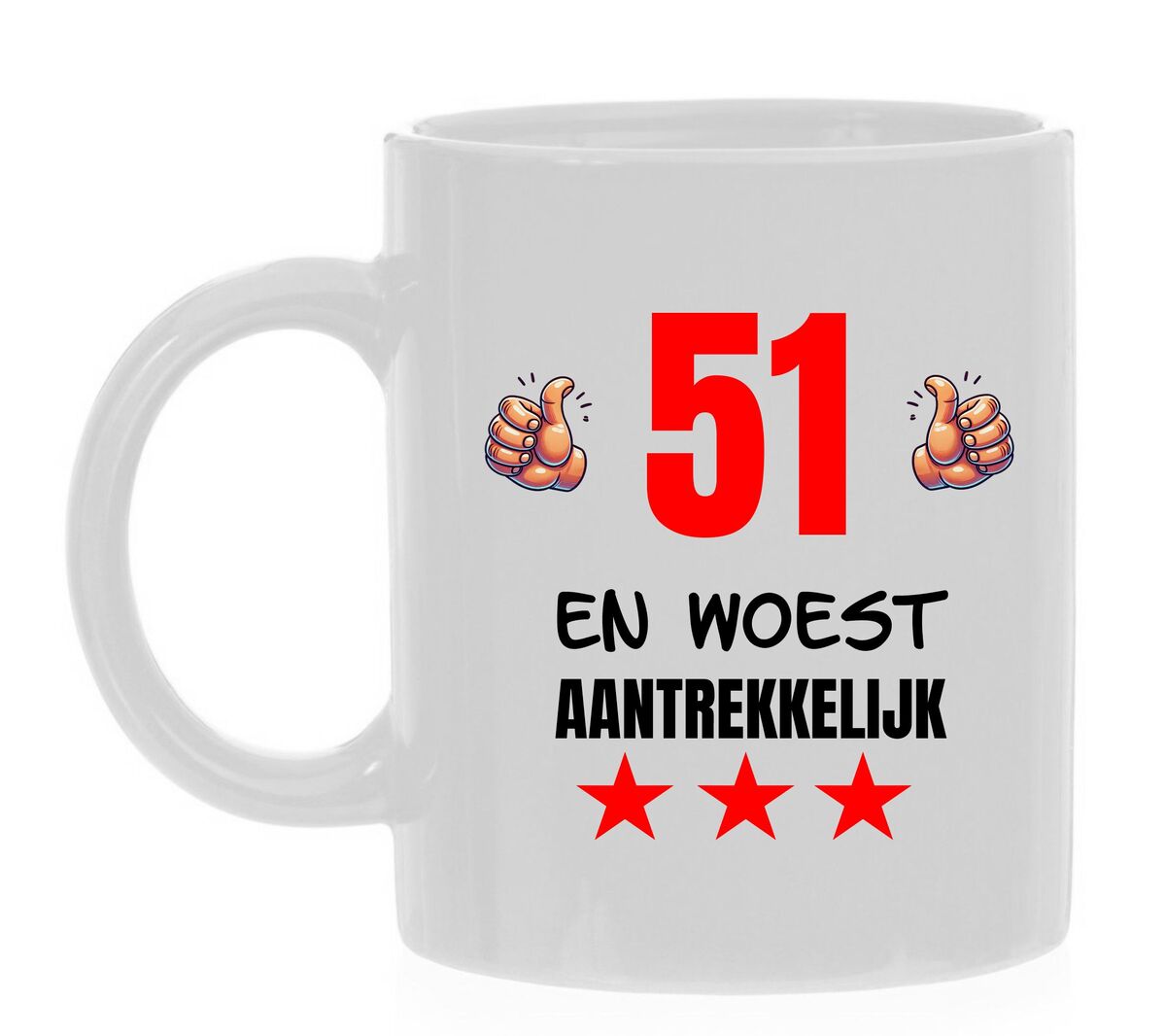 Mok bedrukt met tekst en leeftijd 51 jaar woest aantrekkelijk