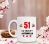 foto 2 Mok bedrukt met tekst en leeftijd 51 jaar woest aantrekkelijk