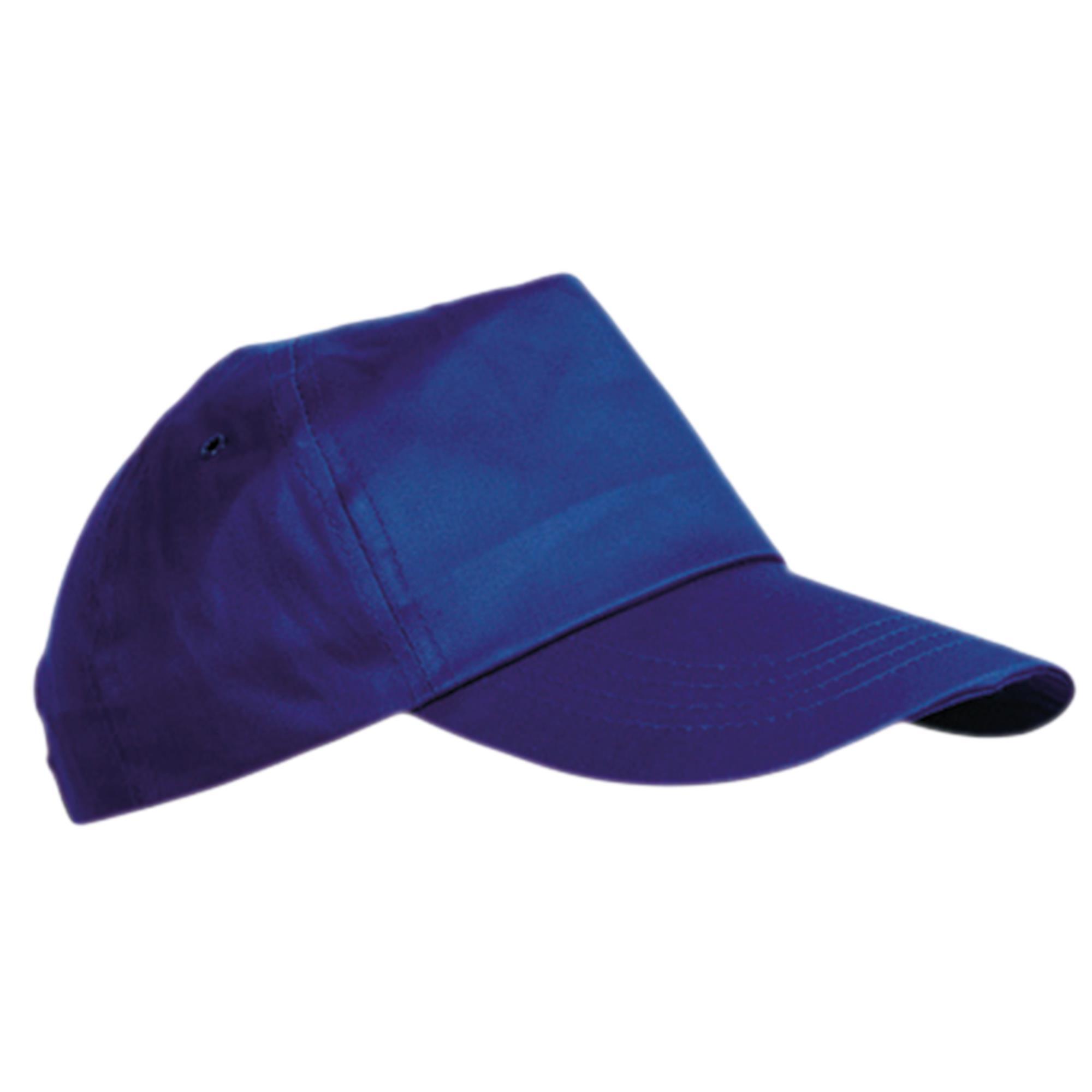 Petje royal blauw 5-panel cap met 2 geborduurde ventilatiegaatjes.