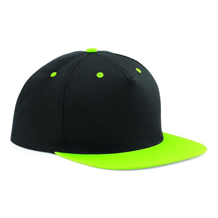 Retro pet cap zwart met lime groene klep
