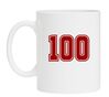 Witte mok met het getal 100 als opdruk honderd