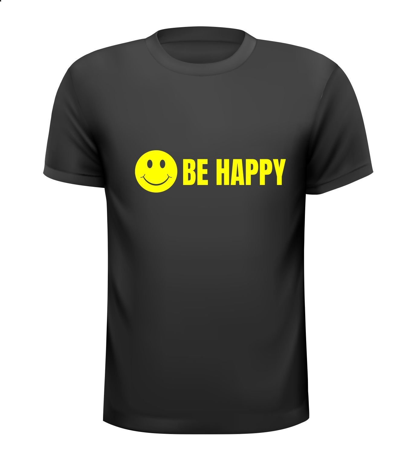 be happy T-shirt zwarte met gele smiley