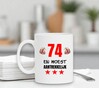 foto 2 Mok met tekst woest aantrekkelijk 74 jaar leeftijd verjaardag