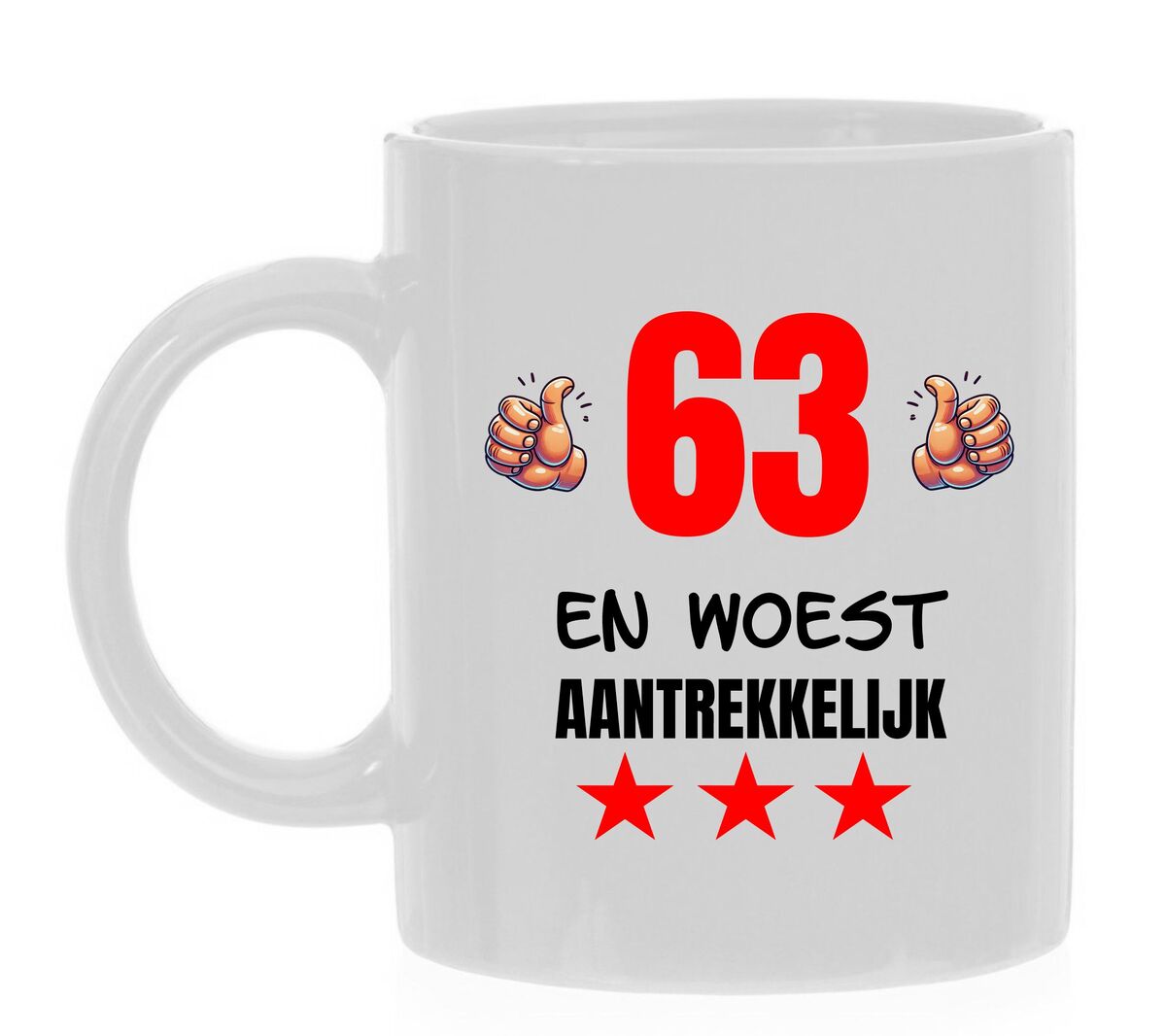 Thee of koffie mok voor een feestelijke verjaardag leeftijd 63 jaar woest aantrekkelijk