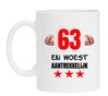Thee of koffie mok voor een feestelijke verjaardag leeftijd 63 jaar woest aantrekkelijk