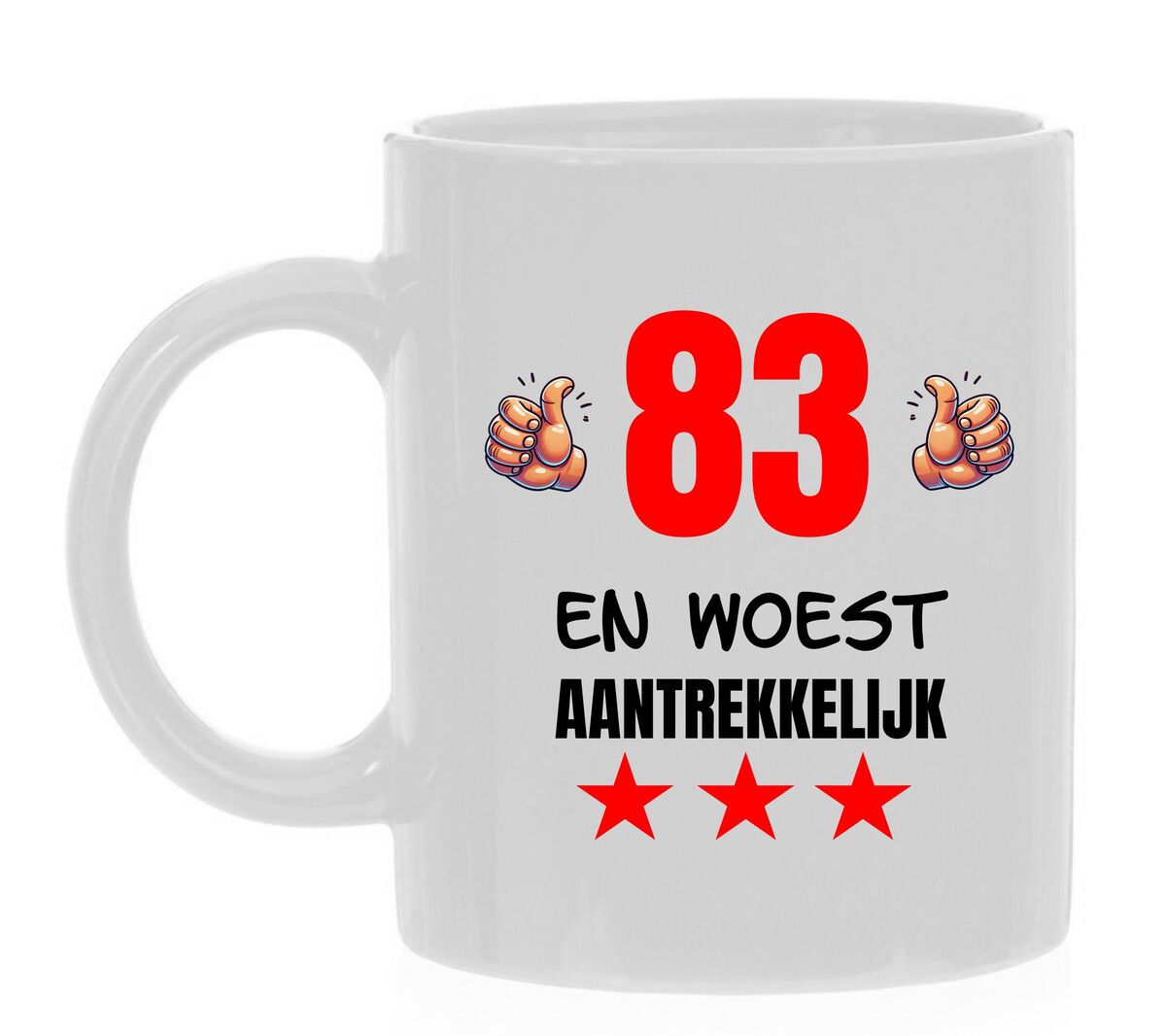 Beker met orginele opdruk 83 jaar lollige tekst