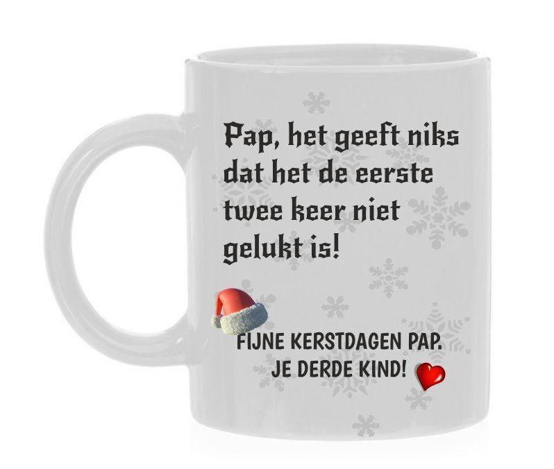 Fijne kerstdagen pap vader papa koffiemok derde kind grappig gek lollig leuk kerstcadeau