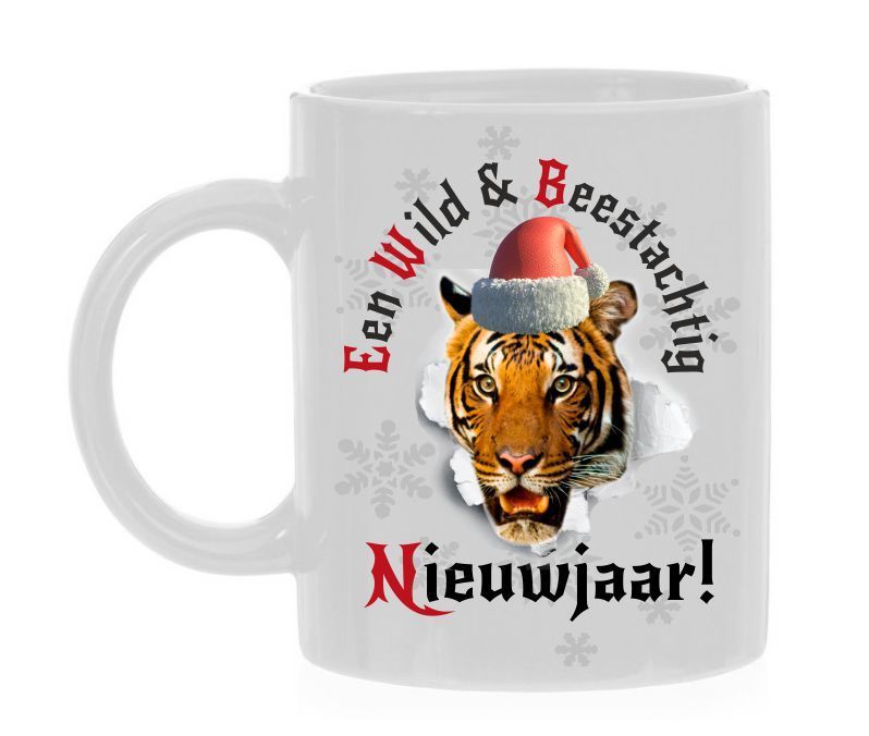 mok een wild en beestachtig nieuwjaar kerstmok tijger kerstkado