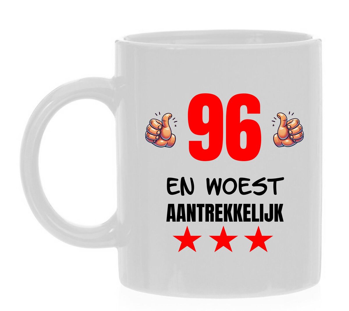 Mok met tekst erop bedrukt 96 en woest aantrekkelijk leuk cadeau voor een jarige van 96 jaar