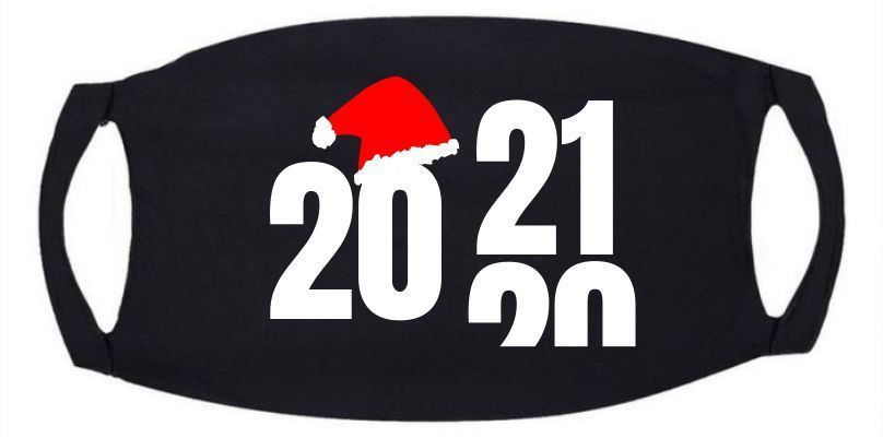mondkapje zwart met 2021 verschuift van 2020 rode kerstmuts