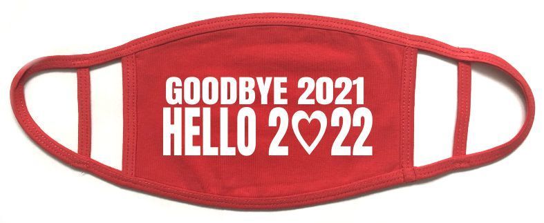 Rood mondkapje goodbye 2021 hello 2022 mondmasker oud en nieuw