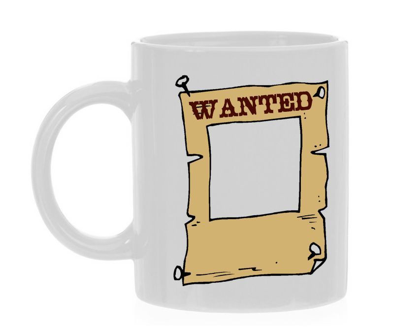 Wanted gezocht opsporing boef crimineel dead or alive koffiemok personaliseer 