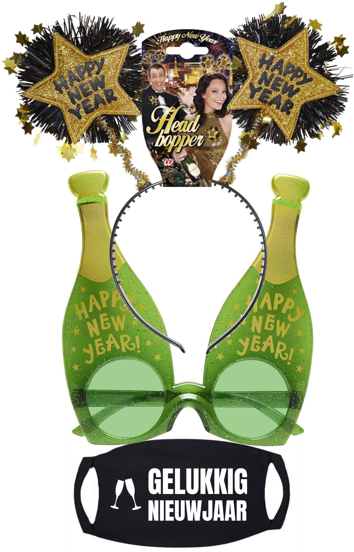 corona gelukkig nieuwjaar pakket covid happy new year 2022 mondmasker bril diadeem
