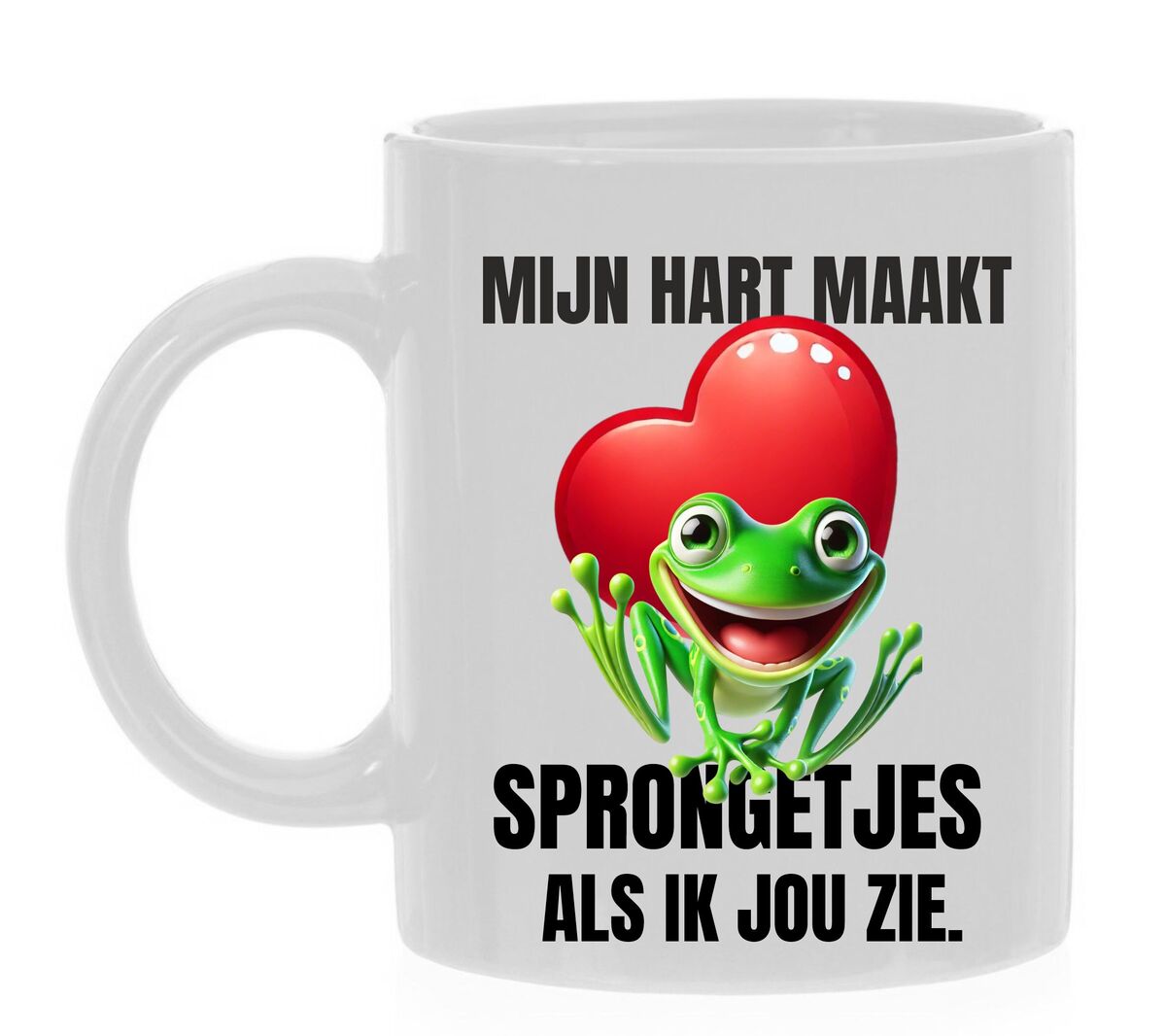 Mok mijn hart maakt sprongetjes als ik jou zie met springende kikker grappig