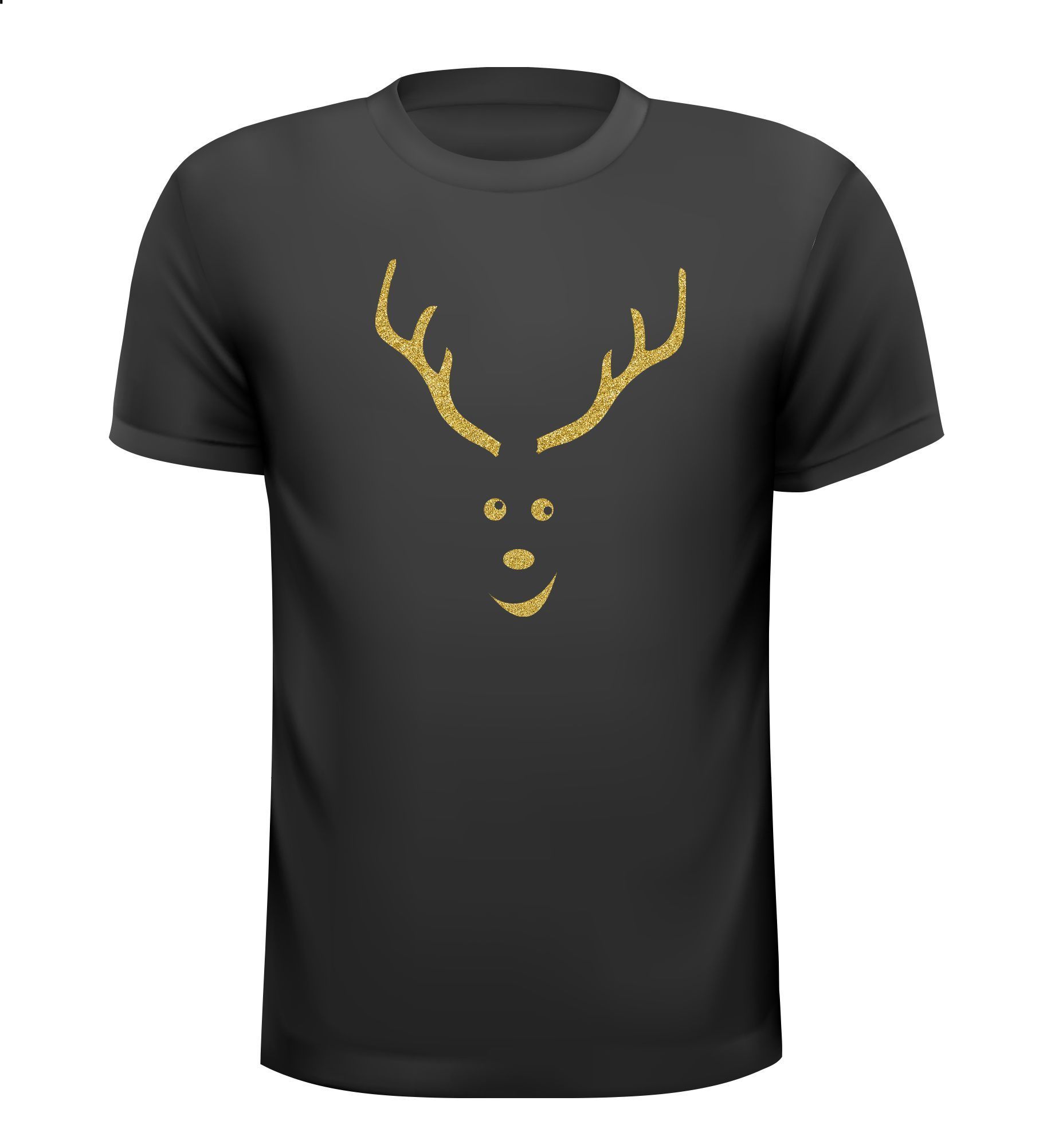 T-shirt glliter goud rendier gewei hert vrolijk print zwart shirt