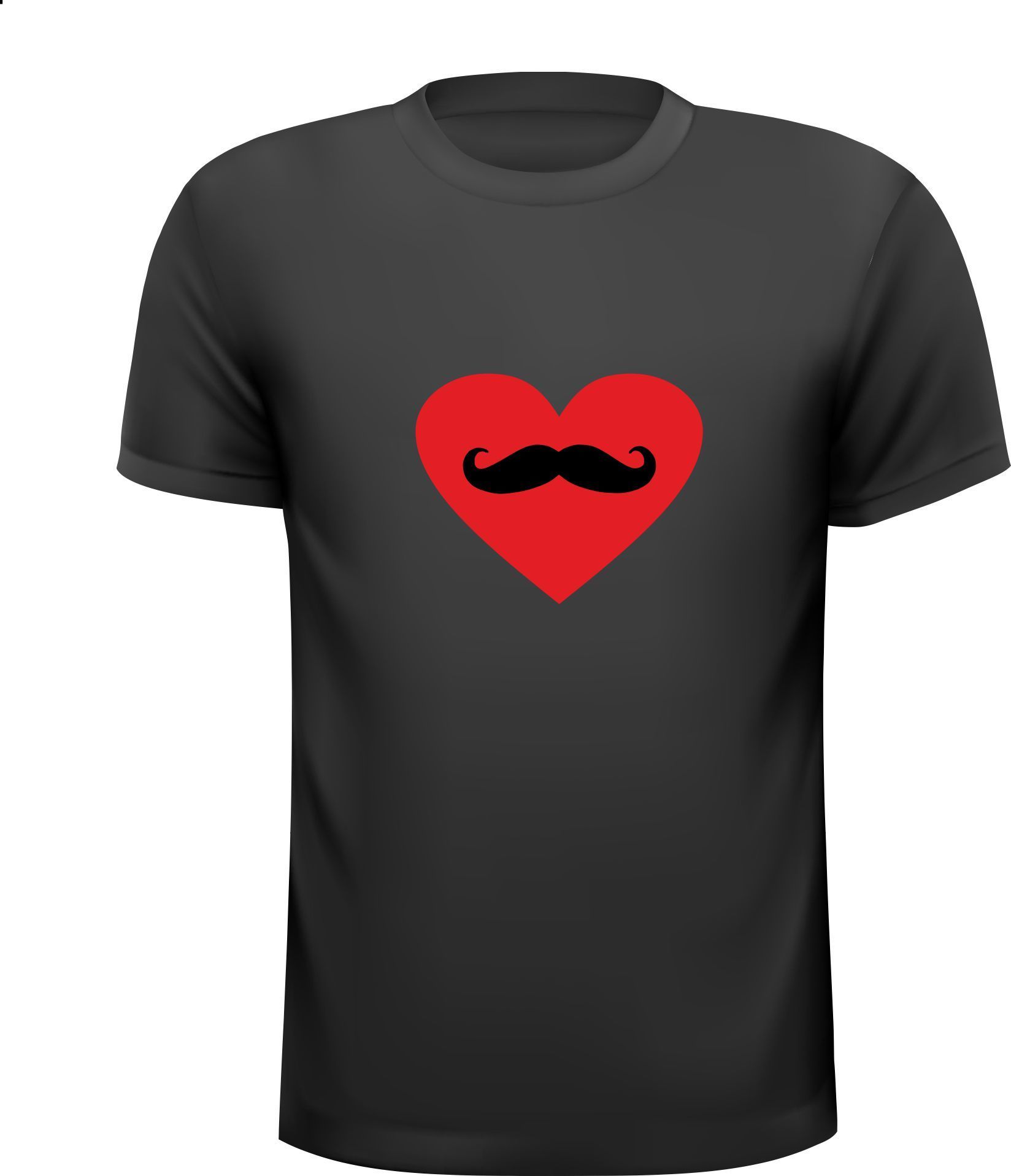 T-shirt rood hart met snor erin getekend