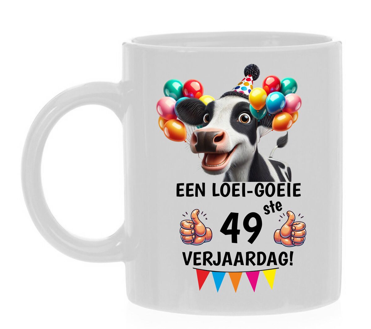 Beker met leuke print en tekst loeigoed koe leeftijd verjaardag 49 jaar