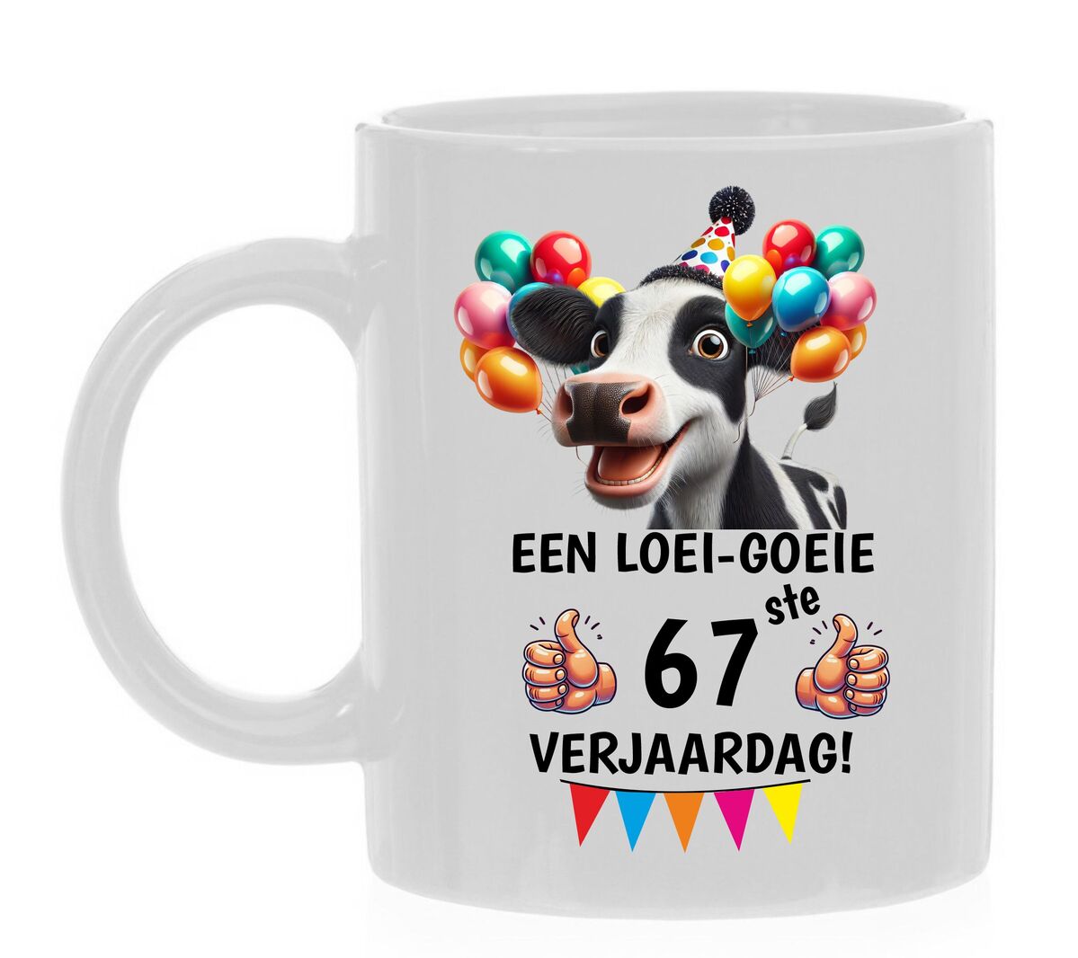 Beker voor koffie of thee met leuke opdruk 67 jaar 