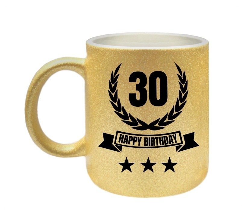 Mok glitter goud happy birthday 30 jaar verjaardagsmok dertig jaar