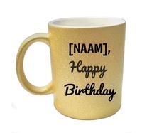 Mok glitter goud happy birthday gepersonaliseerd verjaardag mok bedrukken