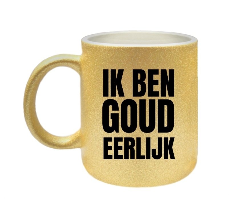 Mok glitter goud ik ben goud eerlijk