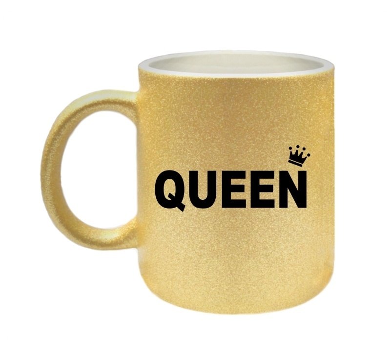Mok queen glitter goud