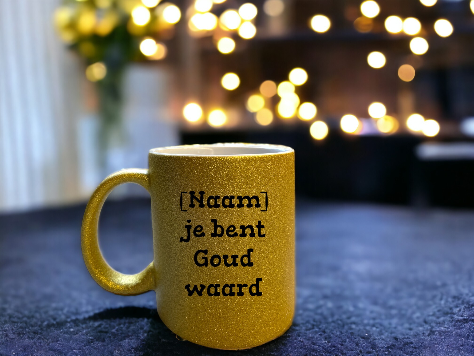 personaliseer je eigen Valentijn koffie of thee mok gouden glitter