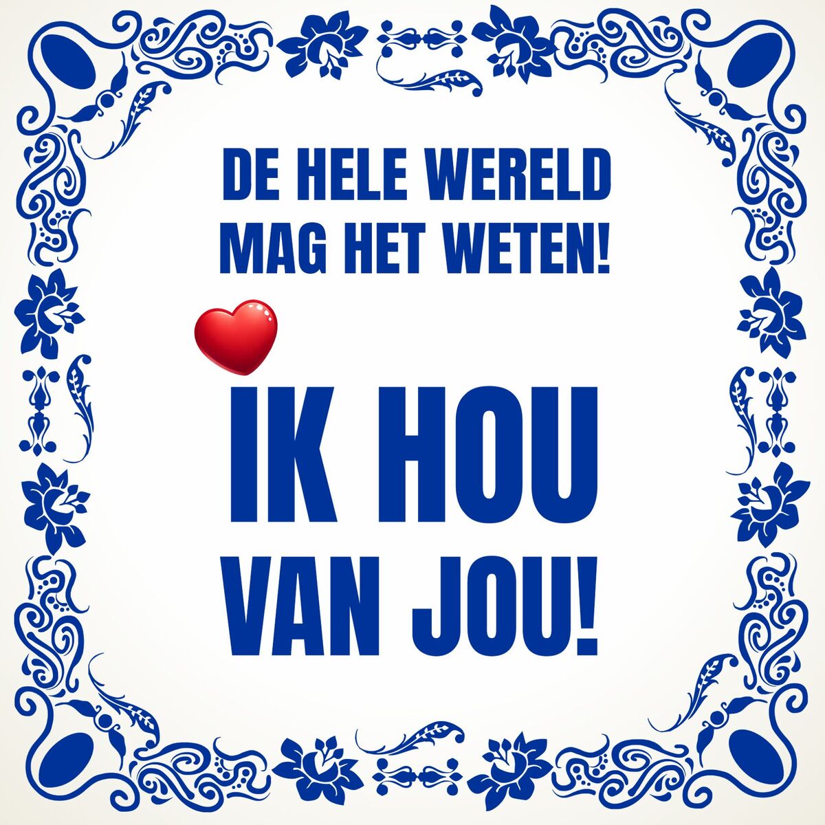 Tegeltje de hele wereld mag het weten! ik hou van jou! Liefde Valentijn verliefd