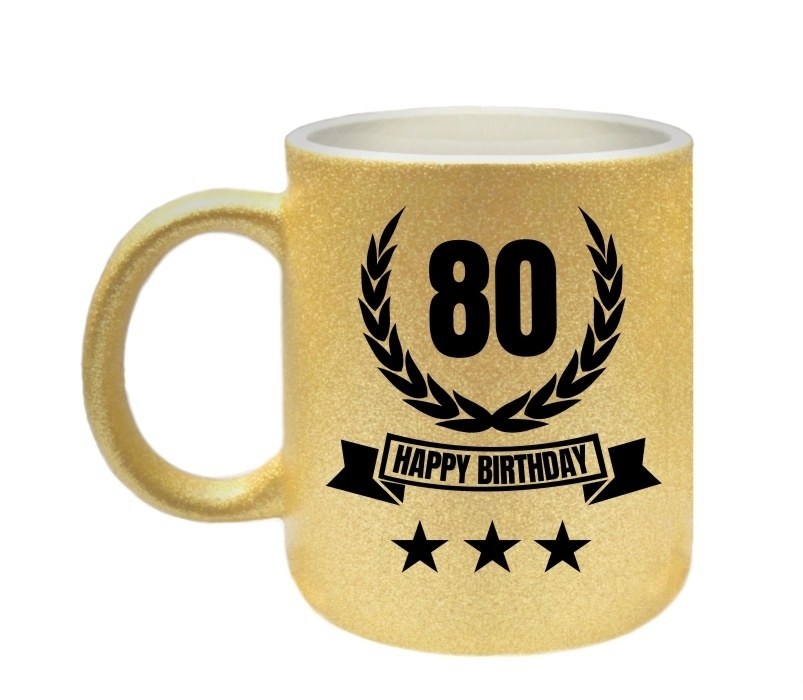 Verjaardag 80 jarige gouden glitter koffie of thee mok happy birthday