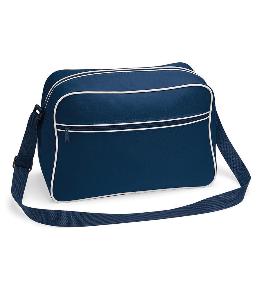  Retro Schoudertas donker blauw 18 Liter met witte accenten